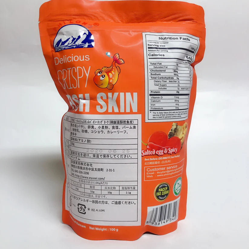 (trứng muối cay)Da cá giòn,da cá sấy giòn 100g