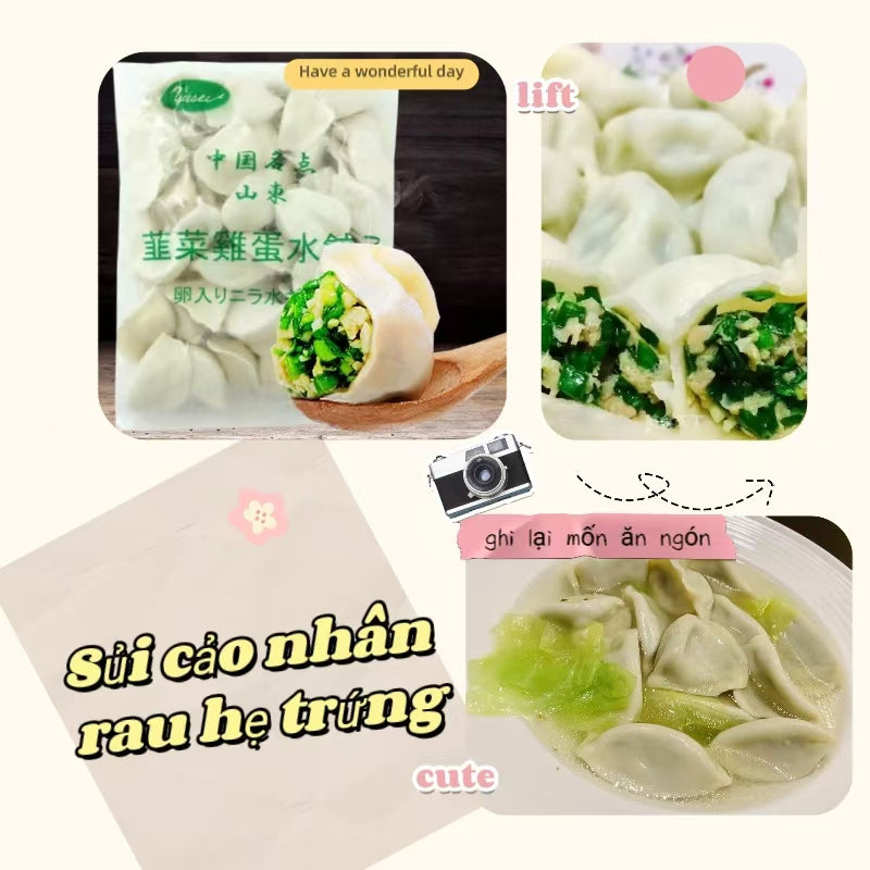 Sủi cảo nhân rau hẹ trứng 1kg đông lạnh